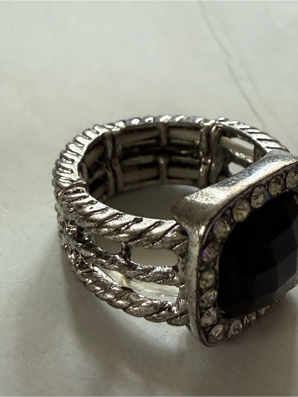 Silver-Tone Black Crystal Statement Ring - Women Jewelry